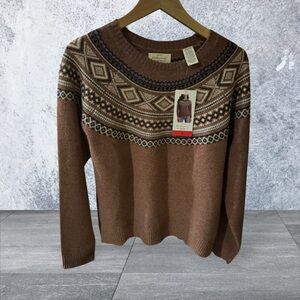 Weatherproof Brown Geometric Crewneck Sweater